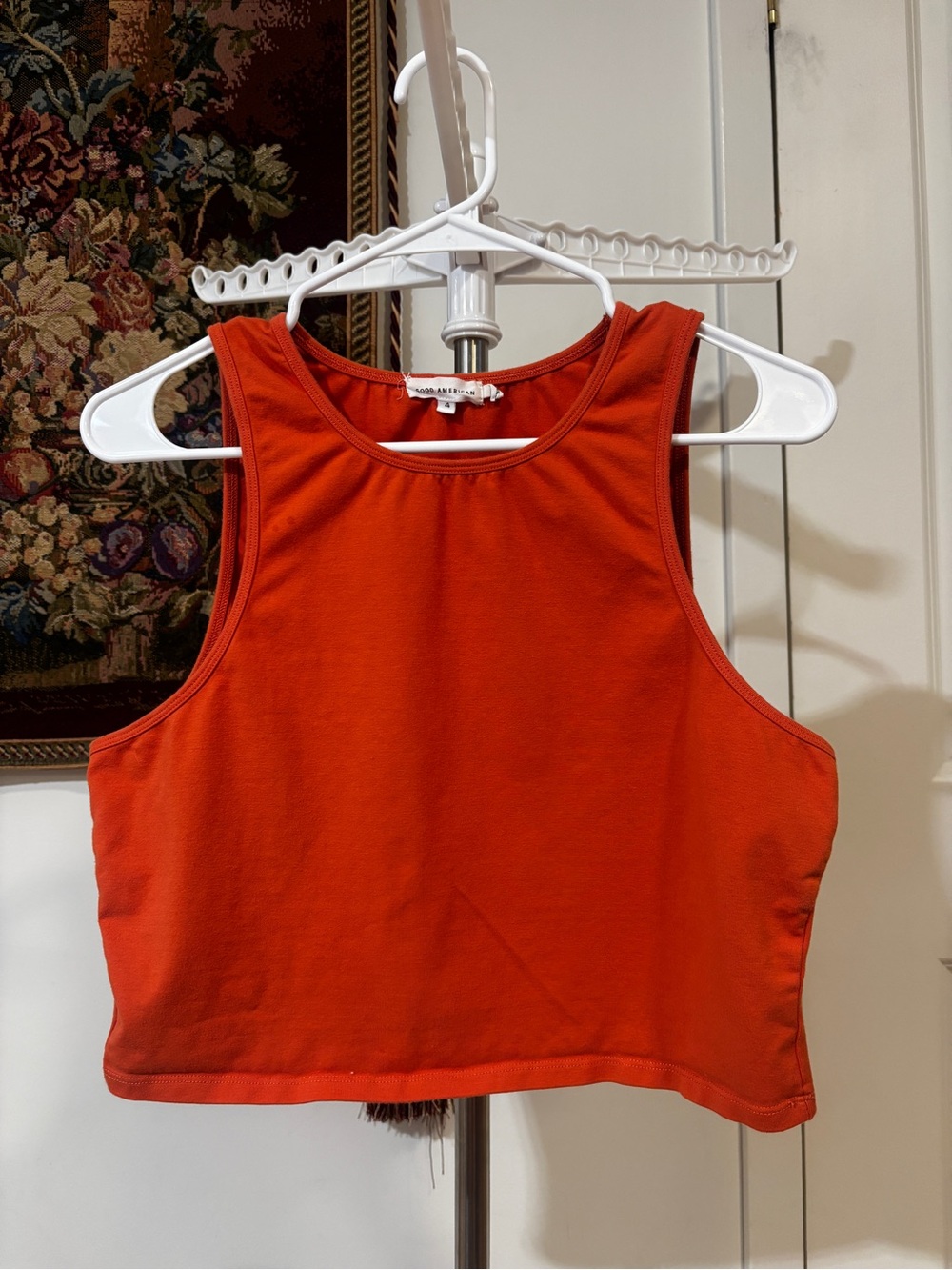 Good American Cinnamon Orange Crop Tank Top Size 4 Cotton Stretch